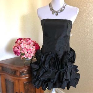 Leola Couture Black Taffeta Strapless Rose Dress